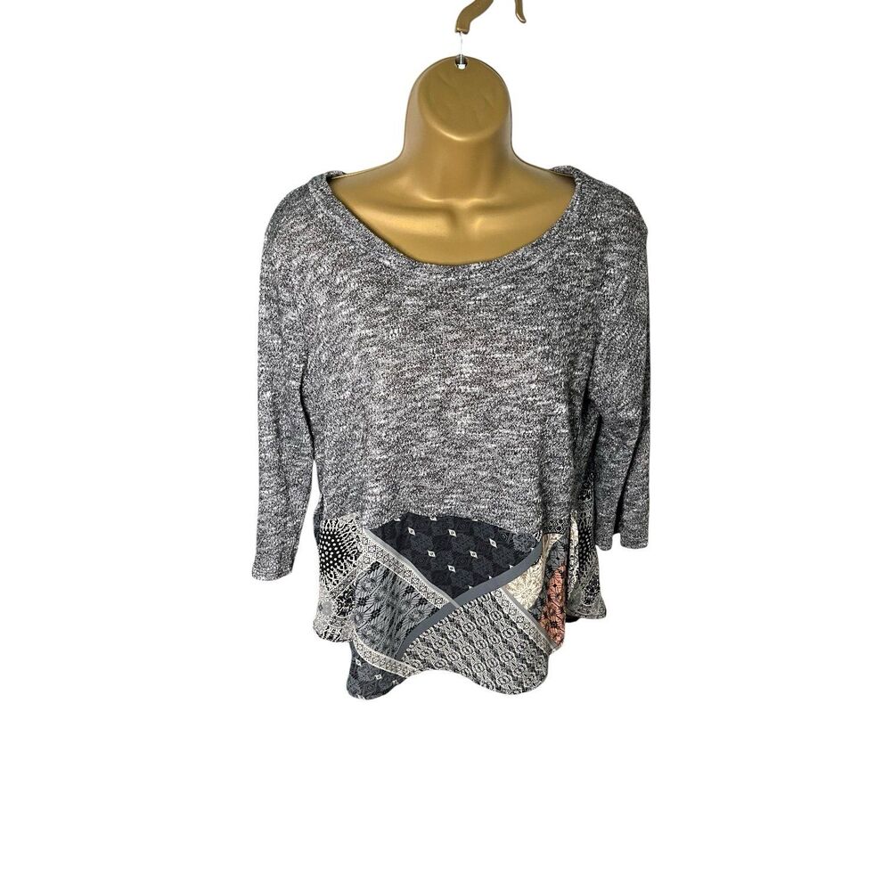 Gilli Mixed Media Knit Top Patchwork Gray MP